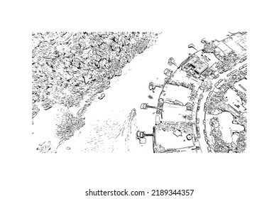 Building view with landmark of Noosa Heads is the 
town in Australia. Hand drawn sketch illustration in vector.