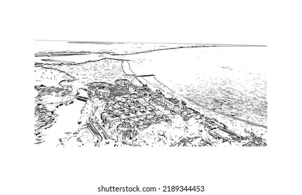 Building view with landmark of Noosa Heads is the 
town in Australia. Hand drawn sketch illustration in vector.