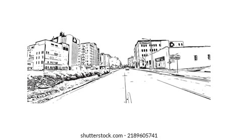 Building view with landmark of Norfolk is the 
city in Virginia. Hand drawn sketch illustration in vector.