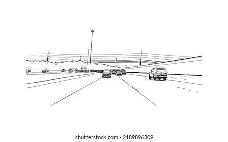 Building view with landmark of North Las Vegas is the 
city in Nevada. Hand drawn sketch illustration in vector.