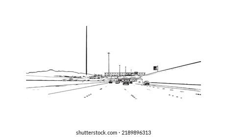 Building view with landmark of North Las Vegas is the 
city in Nevada. Hand drawn sketch illustration in vector.