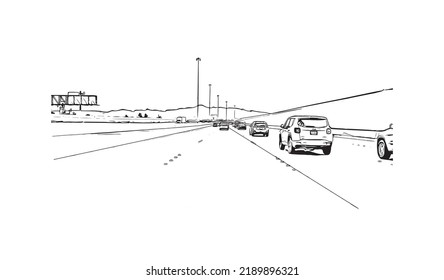 Building view with landmark of North Las Vegas is the 
city in Nevada. Hand drawn sketch illustration in vector.
