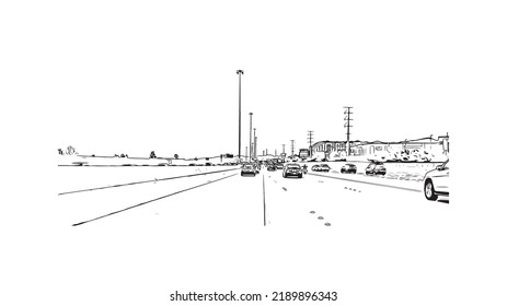 Building view with landmark of North Las Vegas is the 
city in Nevada. Hand drawn sketch illustration in vector.