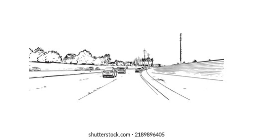 Building view with landmark of North Las Vegas is the 
city in Nevada. Hand drawn sketch illustration in vector.