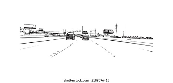 Building view with landmark of North Las Vegas is the 
city in Nevada. Hand drawn sketch illustration in vector.