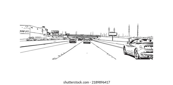 Building view with landmark of North Las Vegas is the 
city in Nevada. Hand drawn sketch illustration in vector.
