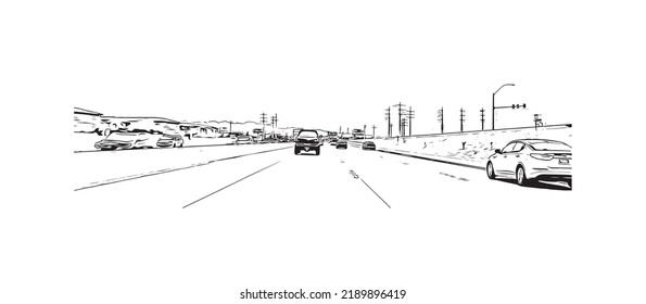 Building view with landmark of North Las Vegas is the 
city in Nevada. Hand drawn sketch illustration in vector.