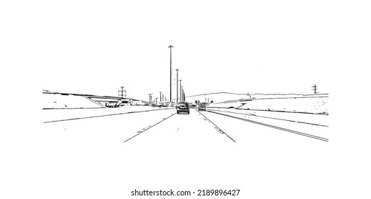 Building view with landmark of North Las Vegas is the 
city in Nevada. Hand drawn sketch illustration in vector.
