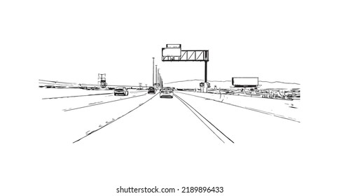 Building view with landmark of North Las Vegas is the 
city in Nevada. Hand drawn sketch illustration in vector.