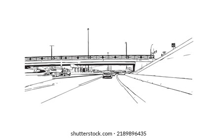 Building view with landmark of North Las Vegas is the 
city in Nevada. Hand drawn sketch illustration in vector.