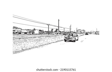 Building view with landmark of North Port is the 
city in Florida. Hand Drawn sketch illustration in vector.