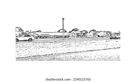 Building view with landmark of North Port is the 
city in Florida. Hand Drawn sketch illustration in vector.