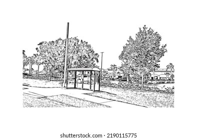 Building view with landmark of North Port is the 
city in Florida. Hand Drawn sketch illustration in vector.