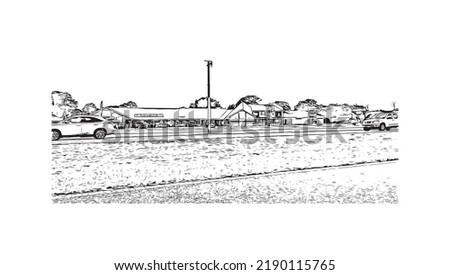 Building view with landmark of North Port is the 
city in Florida. Hand Drawn sketch illustration in vector.
