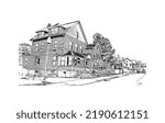 Building view with landmark of Norwalk is the 
city in Connecticut. Hand drawn sketch illustration in vector. 