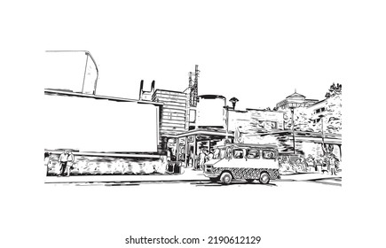 Building view with landmark of Norwalk is the 
city in Connecticut. Hand drawn sketch illustration in vector. 
