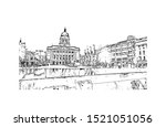 Building view with landmark of Nottingham is a city in central England’s Midlands region. Hand drawn sketch illustration in vector.