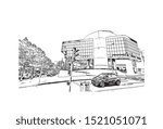Building view with landmark of Nottingham is a city in central England’s Midlands region. Hand drawn sketch illustration in vector.