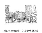 Building view with landmark of Nottingham is a city in central England. Hand drawn sketch illustration in vector.