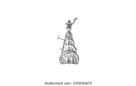 Building view with landmark Novara is the 
city in Italy. Hand drawn sketch illustration in vector.