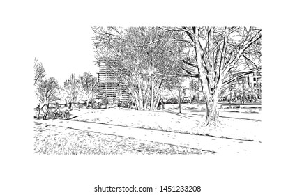 Building view with landmark of  Nuremberg, a city in northern Bavaria, Germany. Hand dawn sketch illustration in vector.