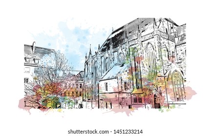 Building view with landmark of  Nuremberg, a city in northern Bavaria, Germany. Hand dawn sketch illustration in vector.