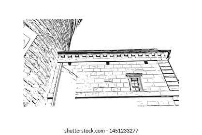 Building view with landmark of  Nuremberg, a city in northern Bavaria, Germany. Hand dawn sketch illustration in vector.