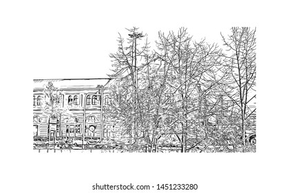 Building view with landmark of  Nuremberg, a city in northern Bavaria, Germany. Hand dawn sketch illustration in vector.