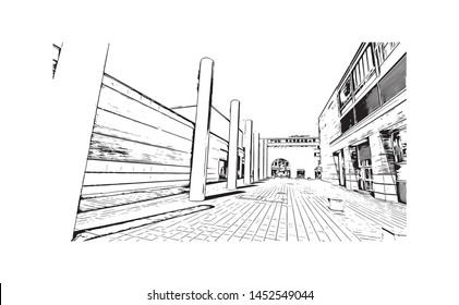 Building view with landmark of Nuremberg, a city in northern Bavaria, City in Germany. hand drawn sketch illustration in vector.