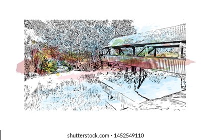 Building view with landmark of Nuremberg, a city in northern Bavaria, City in Germany. Watercolor splash hand drawn sketch illustration in vector.
