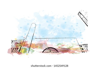 Building view with landmark of Nuremberg, a city in northern Bavaria, City in Germany. Watercolor splash hand drawn sketch illustration in vector.