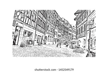 Building view with landmark of Nuremberg, a city in northern Bavaria, City in Germany. hand drawn sketch illustration in vector.