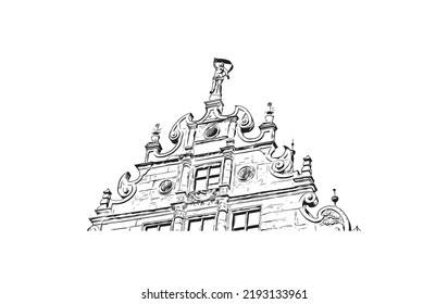 Building view with landmark of Nuremberg is the 
city in Germany. Hand drawn sketch illustration in vector.