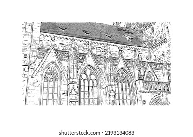 Building view with landmark of Nuremberg is the 
city in Germany. Hand drawn sketch illustration in vector.