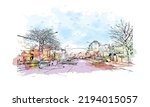 Building view with landmark of Nyon is the 
municipality in Switzerland. Watercolor splash with hand drawn sketch illustration in vector.