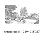 Building view with landmark of Nyon is the 
municipality in Switzerland. Hand drawn sketch illustration in vector.