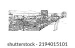 Building view with landmark of Nyon is the 
municipality in Switzerland. Hand drawn sketch illustration in vector.