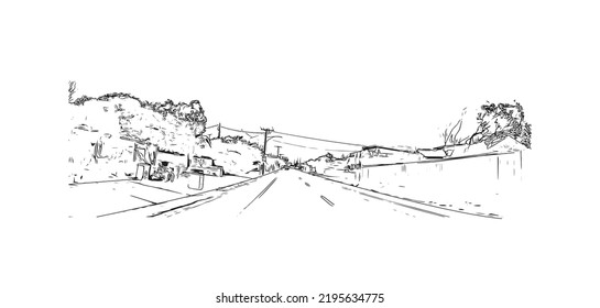 Building view with landmark of Ocean Grove is the 
town in Australia. Hand drawn sketch illustration in vector.