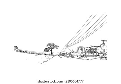 Building view with landmark of Ocean Grove is the 
town in Australia. Hand drawn sketch illustration in vector.