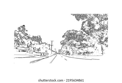 Building view with landmark of Ocean Grove is the 
town in Australia. Hand drawn sketch illustration in vector.