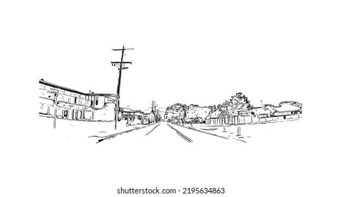 Building view with landmark of Ocean Grove is the 
town in Australia. Hand drawn sketch illustration in vector.