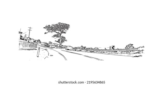 Building view with landmark of Ocean Grove is the 
town in Australia. Hand drawn sketch illustration in vector.