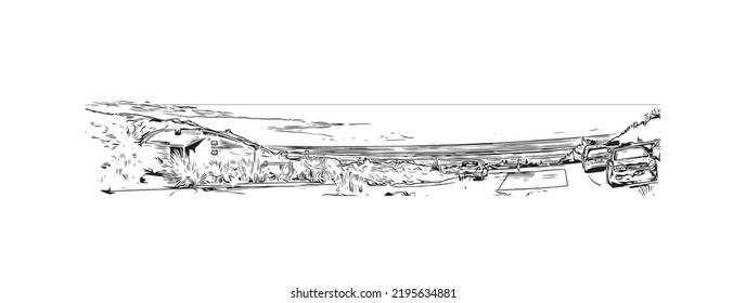 Building view with landmark of Ocean Grove is the 
town in Australia. Hand drawn sketch illustration in vector.