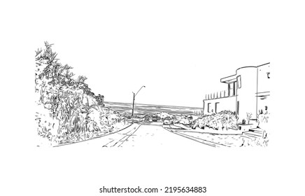 Building view with landmark of Ocean Grove is the 
town in Australia. Hand drawn sketch illustration in vector.