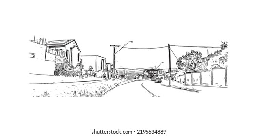 Building view with landmark of Ocean Grove is the 
town in Australia. Hand drawn sketch illustration in vector.