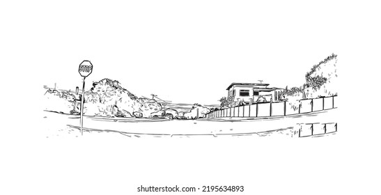 Building view with landmark of Ocean Grove is the 
town in Australia. Hand drawn sketch illustration in vector.