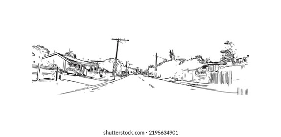 Building view with landmark of Ocean Grove is the 
town in Australia. Hand drawn sketch illustration in vector.