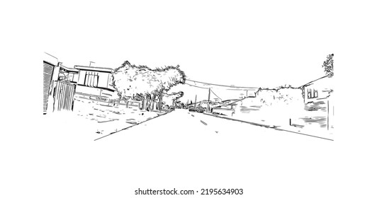 Building view with landmark of Ocean Grove is the 
town in Australia. Hand drawn sketch illustration in vector.