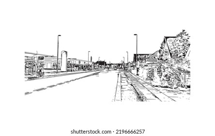 Construir vistas con monumentos de Odense es la tercera ciudad más grande de Dinamarca. Dibujo a mano de ilustración de esbozo en vector.