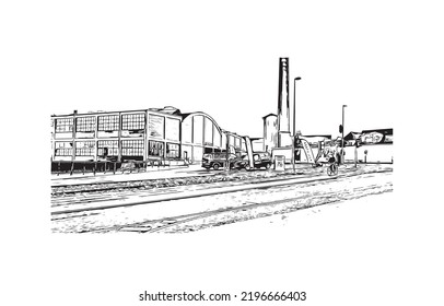 Construir vistas con monumentos de Odense es la tercera ciudad más grande de Dinamarca. Dibujo a mano de ilustración de esbozo en vector.